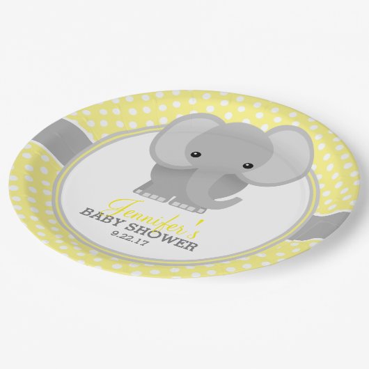 Assiettes En Carton Baby shower Eléphant bébé (jaune) (Angle)