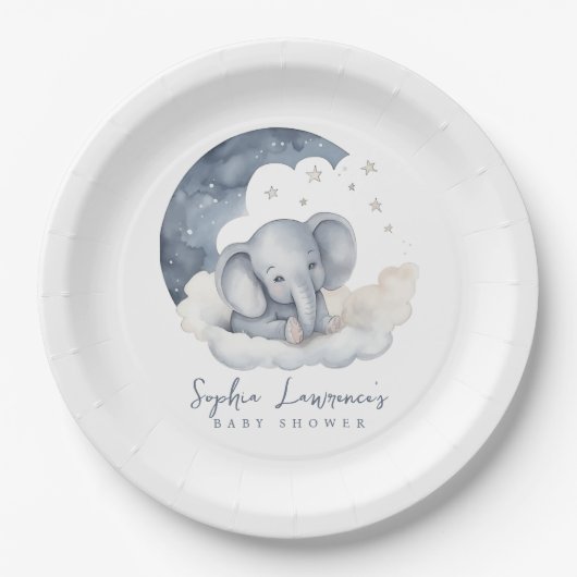 Assiettes En Carton Baby shower Eléphant Bébé mignon (Devant)