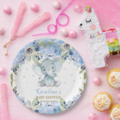 Assiettes En Carton Baby shower Eléphant Bleu Floral (Fête)