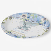 Assiettes En Carton Baby shower Eléphant Bleu Floral (Angle)