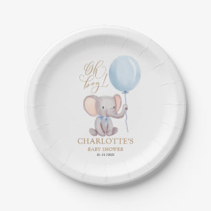 Assiettes En Carton Baby shower éléphant bleu garçon personnalisé