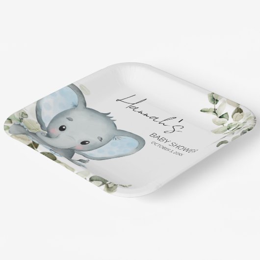Assiettes En Carton Baby shower Elephant Boy (Angulaire)