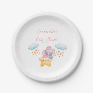 Assiettes En Carton Baby-Shower éléphant de bébé rose personnalisé