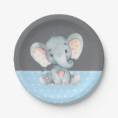 Assiettes En Carton Baby shower éléphant garçon bleu et gris (Devant)