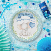 Assiettes En Carton Baby shower éléphant Garçon en Aquarelle Bleu PLAQ (Fête)