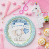 Assiettes En Carton Baby shower éléphant Garçon en Aquarelle Bleu PLAQ (Fête)