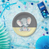 Assiettes En Carton Baby shower éléphant Jaune et gris (Fête)