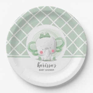 Assiettes En Carton Baby shower éléphant Neutral
