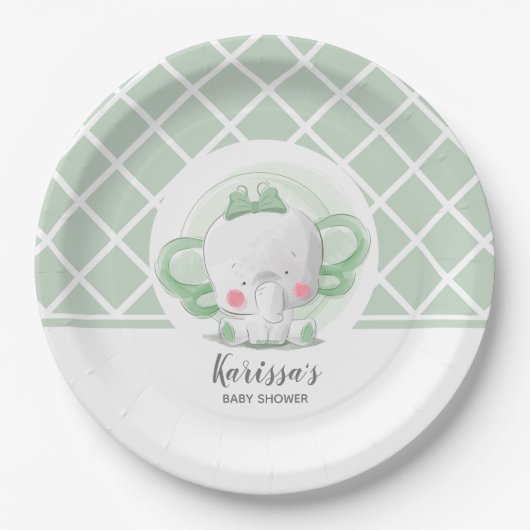 Assiettes En Carton Baby shower éléphant Neutral (Devant)