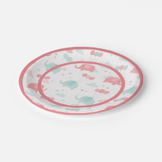 Assiettes En Carton Baby shower Eléphant rose mignon (Angle)