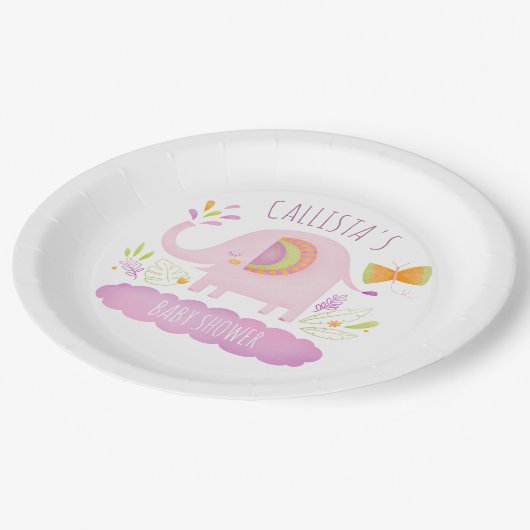 Assiettes En Carton Baby shower Eléphant rose mignon personnalisé (Angle)