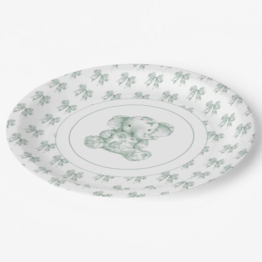 Assiettes En Carton Baby shower Eléphant Toile Verte (Angle)