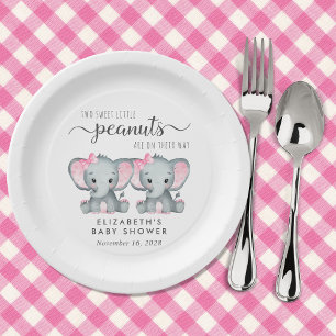 Assiettes En Carton Baby shower Eléphant Twin Girls