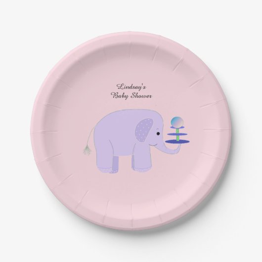 Assiettes En Carton Baby shower Eléphant Violet (Devant)