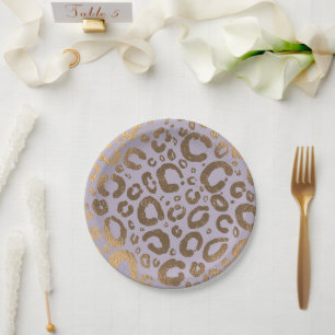 Assiettes En Carton Baby shower Empreinte de léopard Lavender Gold Cre