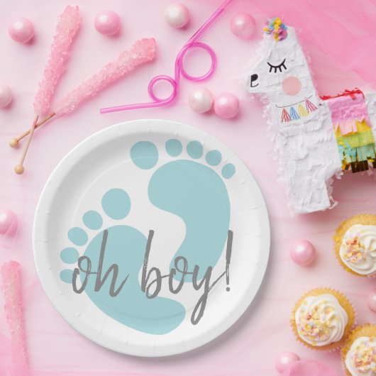 Assiettes En Carton Baby shower Empreintes Bleues (Fête)