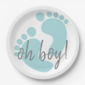 Assiettes En Carton Baby shower Empreintes Bleues (Devant)