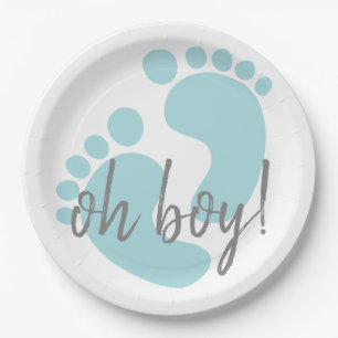 Assiettes En Carton Baby shower Empreintes Bleues