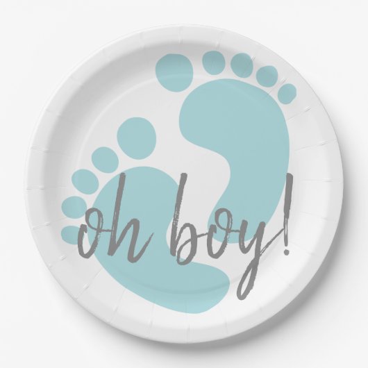 Assiettes En Carton Baby shower Empreintes Bleues (Devant)
