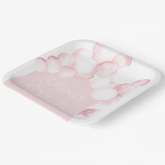 Assiettes En Carton Baby shower en arc de ballons roses (Angulaire)