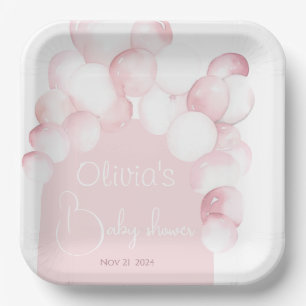 Assiettes En Carton Baby shower en arc de ballons roses