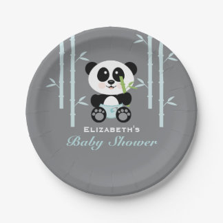 Assiettes En Carton Baby shower en bambou bleu de panda