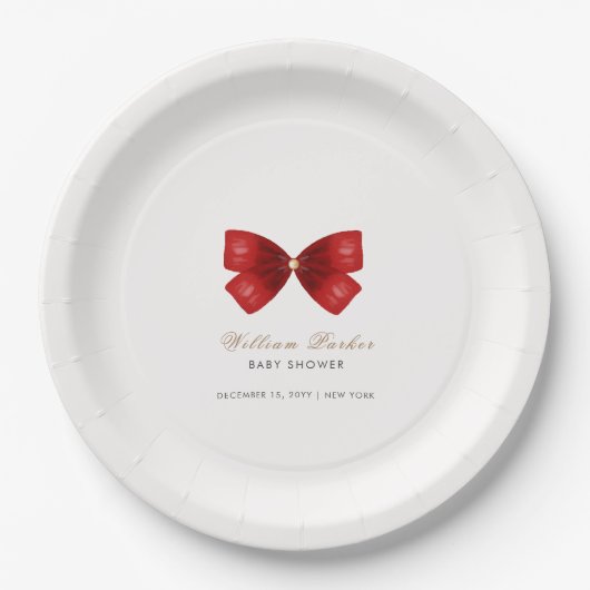 Assiettes En Carton Baby shower en bois d'aquarelle simple rouge (Devant)