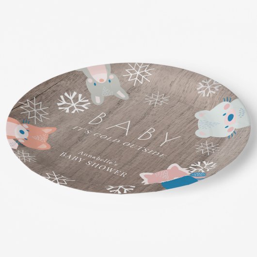 Assiettes En Carton Baby shower en bois des animaux des neiges (Angle)