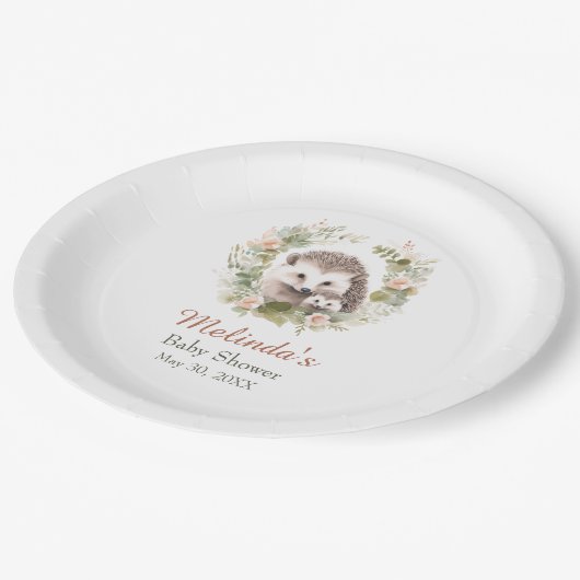Assiettes En Carton Baby shower en bois, plaque en papier de hérisson  (Angle)