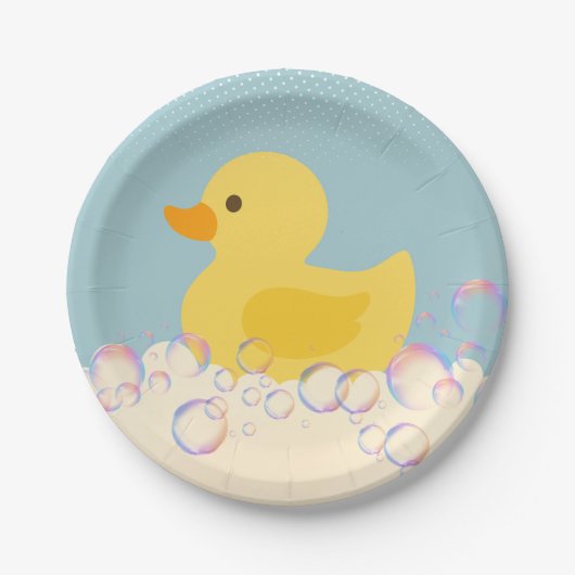 Assiettes En Carton Baby shower en caoutchouc Ducky Bubbles (Devant)