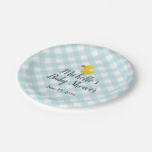 Assiettes En Carton Baby shower en caoutchouc En vichy bleu (Angle)