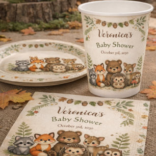 Assiettes En Carton Baby Shower en Forêt de Bois