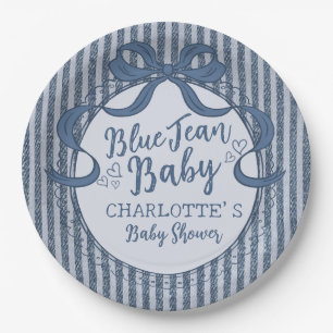Assiettes En Carton Baby shower en jean bleu à noeud papillon Coquette