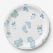 Assiettes En Carton Baby shower en jean bleu bébé denim invitation (Devant)