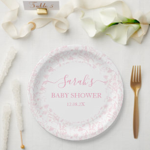 Assiettes En Carton Baby shower en toile rose fille