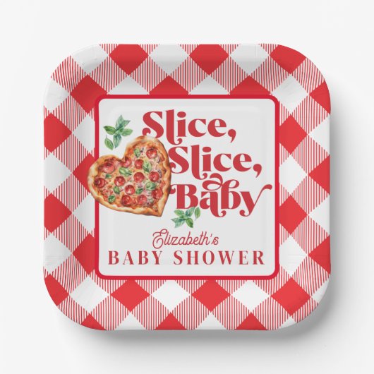 Assiettes En Carton Baby shower en tranche blanche rouge moderne (Recto)