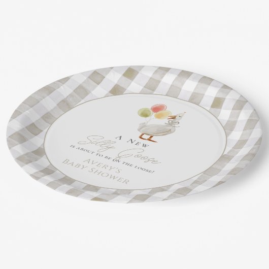 Assiettes En Carton Baby shower En vichy beige d'oie sotte (Angle)