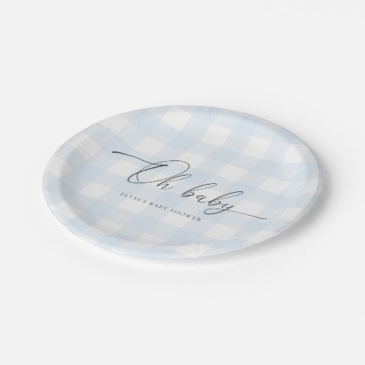 Assiettes En Carton Baby shower En vichy bleu (Angle)