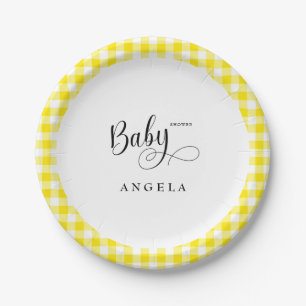 Assiettes En Carton Baby shower En vichy Jaune doux