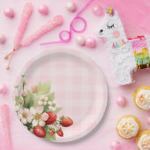 Assiettes En Carton Baby shower en vichy rose fraise (Fête)