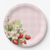 Assiettes En Carton Baby shower en vichy rose fraise (Devant)
