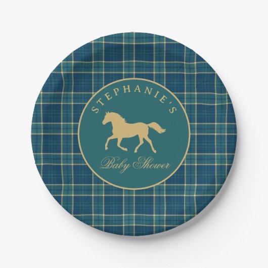 Assiettes En Carton Baby shower équestre classique Tartan Plaid Horse (Devant)