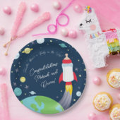 Assiettes En Carton Baby shower Espace Extérieur Bouteille Fusée Navir (Fête)