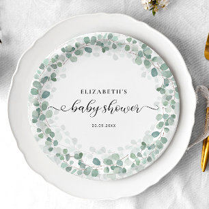 Assiettes En Carton Baby shower Eucalyptus Verdure Boho Rustique