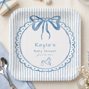 Assiettes En Carton Baby Shower Fantaisiste Rayure Arc-en-ciel Bleu Aq