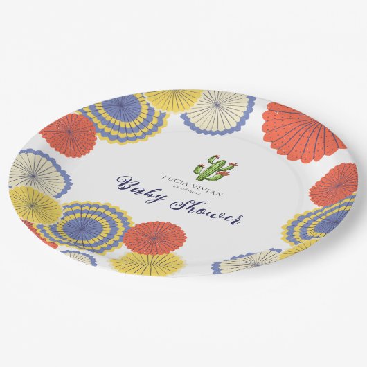 Assiettes En Carton Baby shower Festif Mexicain en papier Ventilateur (Angle)