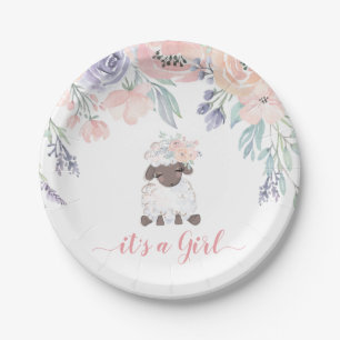 Assiettes En Carton Baby shower Fille agneau rose violet