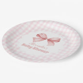 Assiettes En Carton Baby shower fille Bow Aquarelle rose (Angle)