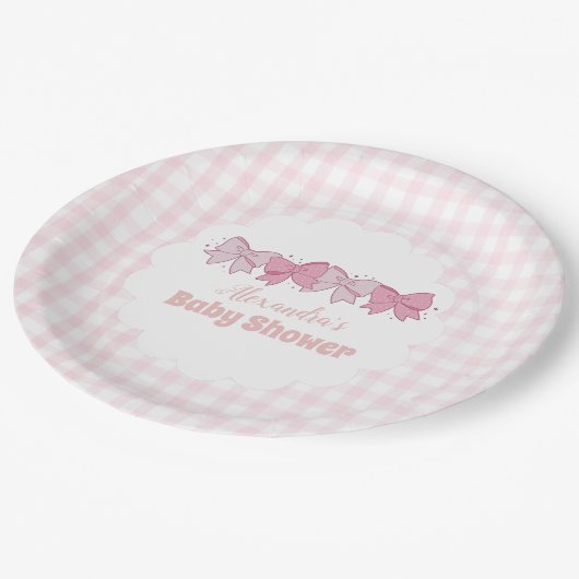 Assiettes En Carton Baby shower fille Bow Aquarelle rose (Angle)