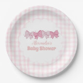 Assiettes En Carton Baby shower fille Bow Aquarelle rose (Devant)